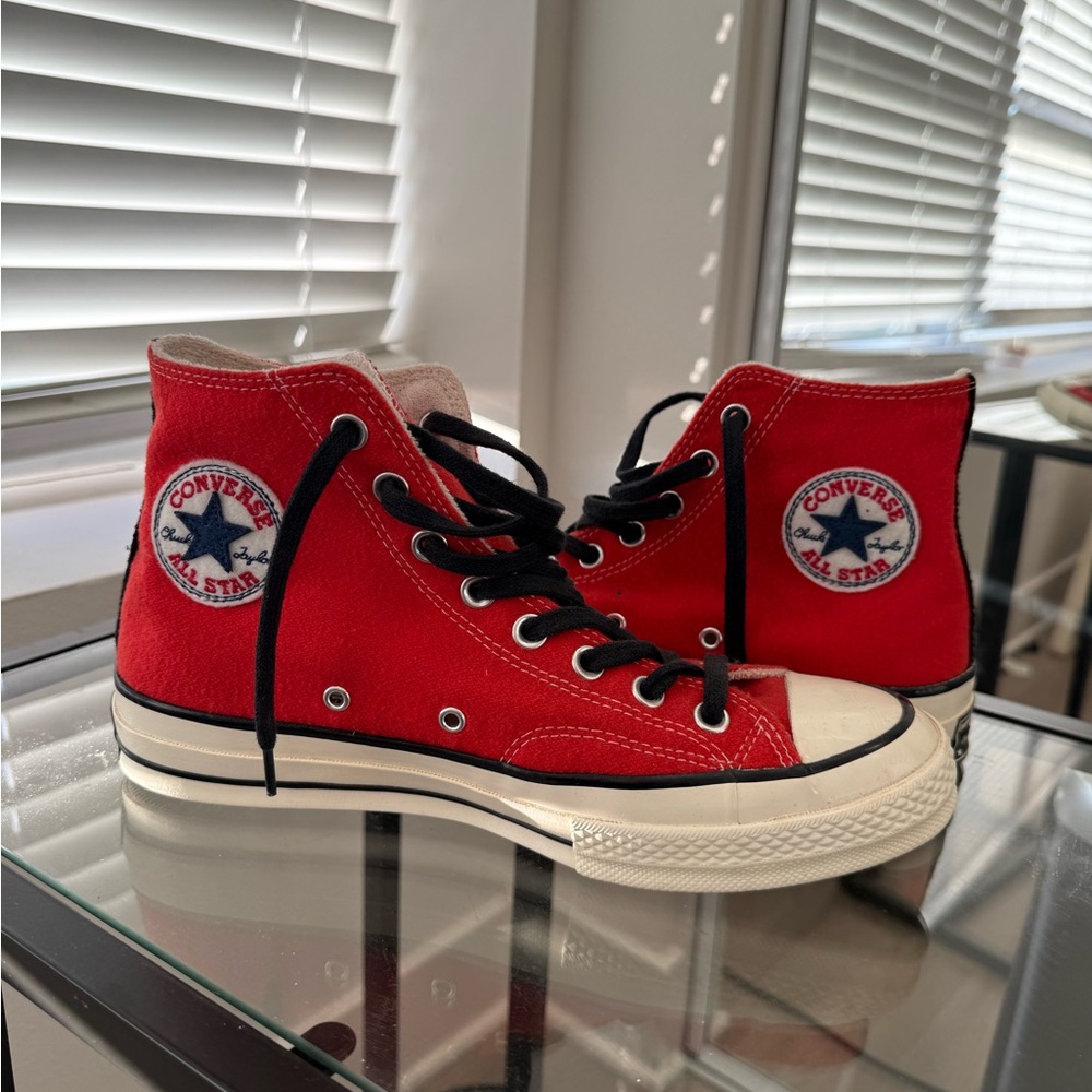 Converse HI WOOL Poppy Red Canvas High-Tops with Black Accents